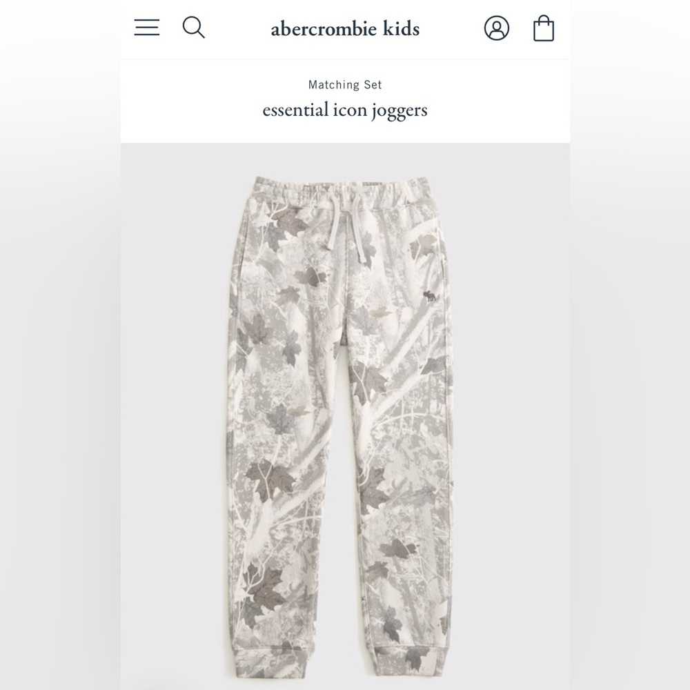 NWT Abercrombie Kids Essential Icon Cotton Joggers In Gray Camo